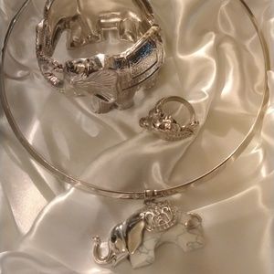 Stainless steel Elephant Necklace with matching bracelet and ring